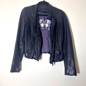 Andrew Marc Lamb skin Leather butterfly lining moto jacket black size XS